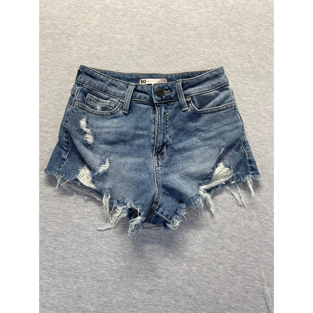 SO Goods For Life Super High Rise Cut Off Shorts Womens 3/26W Blue Distressed